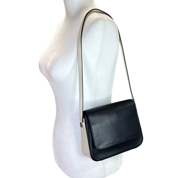 Lauren Ralph Lauren - Women's Leather Shoulder Bag, Flap - Black/White One Size - Picture 1 of 16